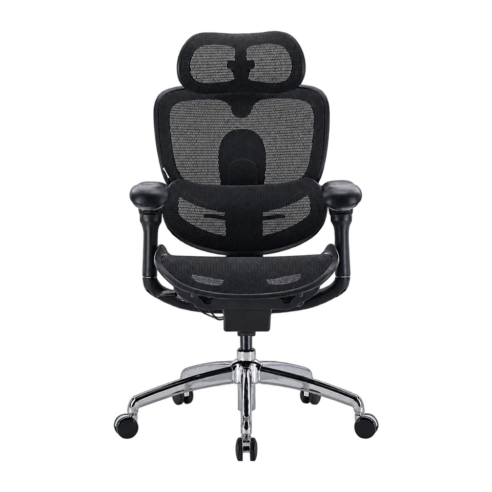 Black SIHOO Doro C300 Pro V2 chair, viewed from the front with complete chrome base and five castors.