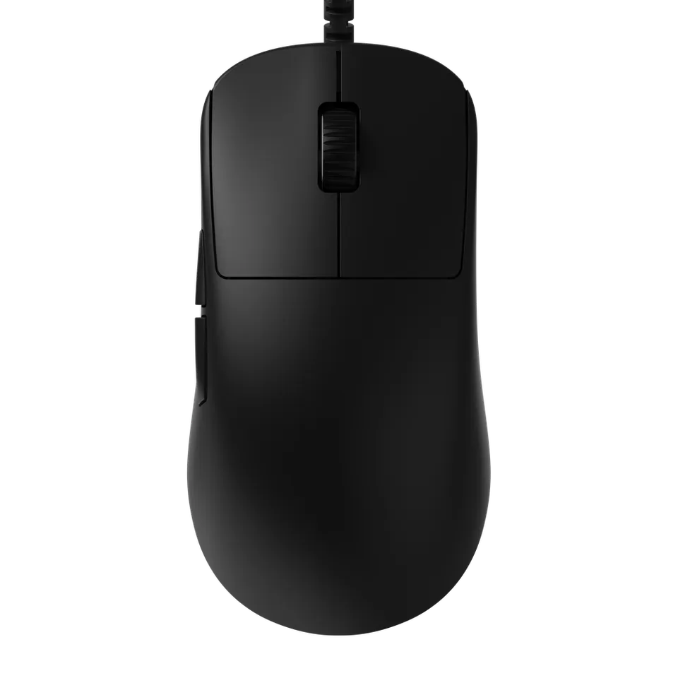 Black ENDGAME GEAR OP1 8k v2 wired gaming mouse, viewed from above with the cable extending through the top edge.