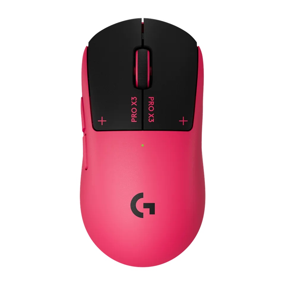 Logitech G PRO X3 SUPERSTRIKE — Magenta, isolated on a transparent background.