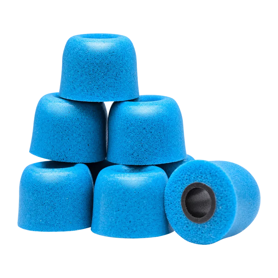 Klowcok Memory Foam IEM Ear Tips — 3 Pairs, Blue shown as a complete product on a transparent background.