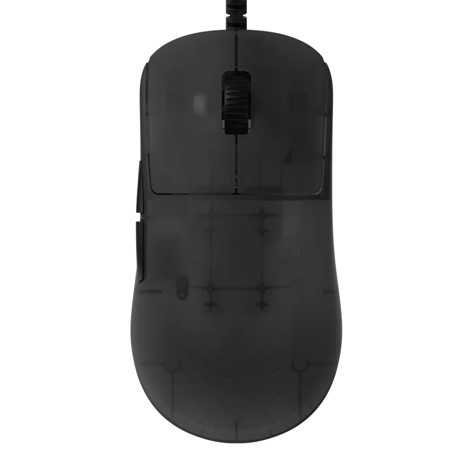 Dark Frost ENDGAME GEAR OP1 8k v2 wired gaming mouse, viewed from above with the cable extending through the top edge.