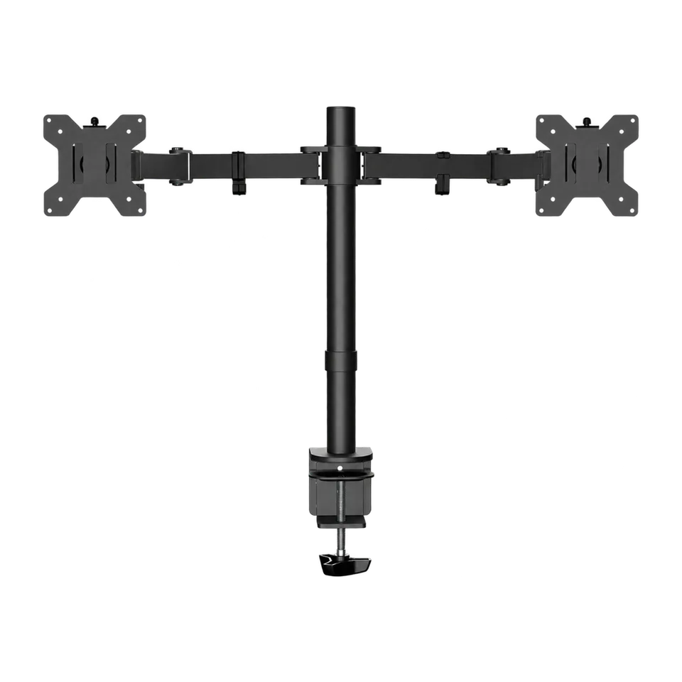 VIVO Dual Monitor Desk Mount STAND-V002 — Black shown as a complete product on a transparent background.